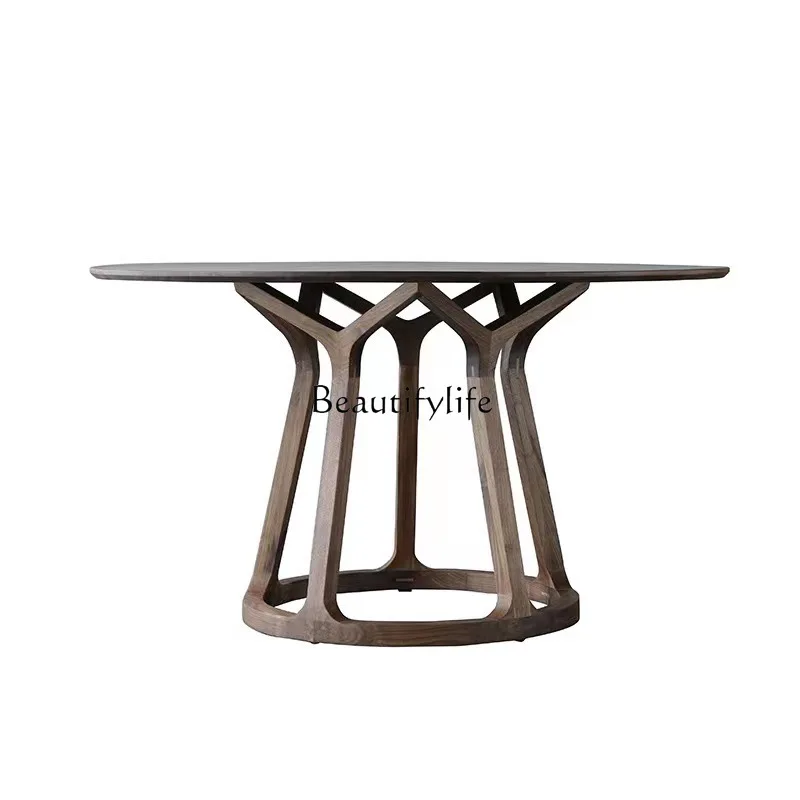 

Nordic Solid Wood Round Table and Chair Combination Simple North American Ash Creative round Dining Table