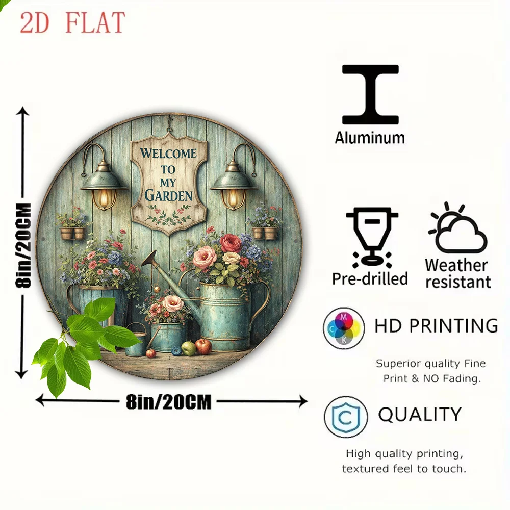 2D 플랫 - 1개 8*8인치/20X20Cm 2D 플랫 원형 사인, 빈티지 플라크, 내 정원에 오신 것을 환영합니다, 정원 장식 그림 데코라