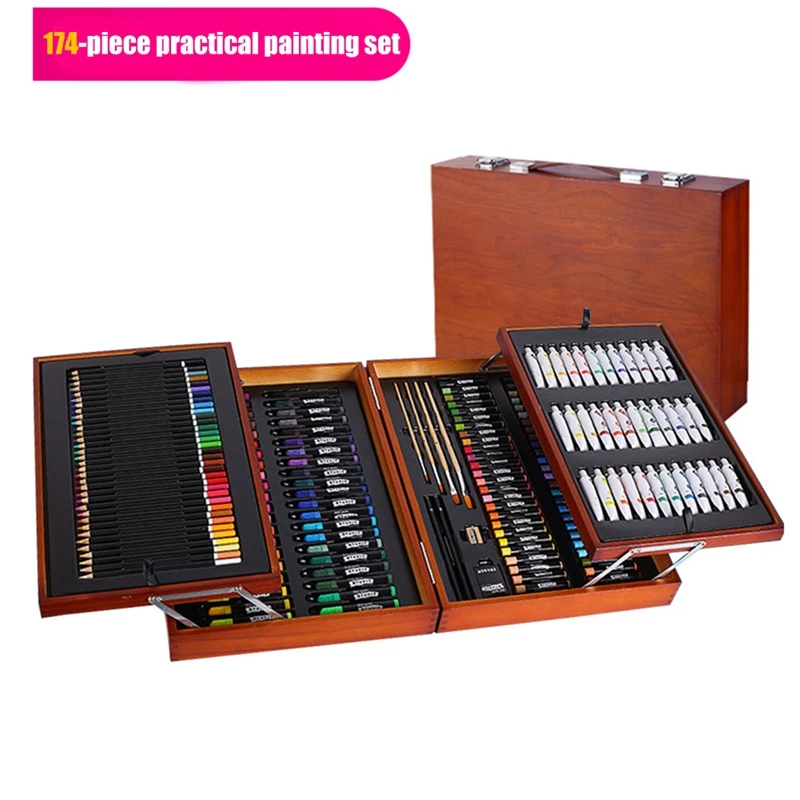 174 Pieces Artists Painting and Drawing Set With Beautiful Black Wood Carry  Case,us Edition Paint Set,artists Tools,art Supplies Kit for All 