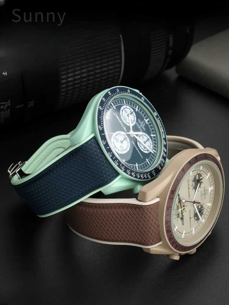 Per Omega Joint Swatch Woven Pattern Planet Men Women Watch Strap Silicone Outdoor Safety 20Mm Cinturino In Gomma Di Alta Qualità