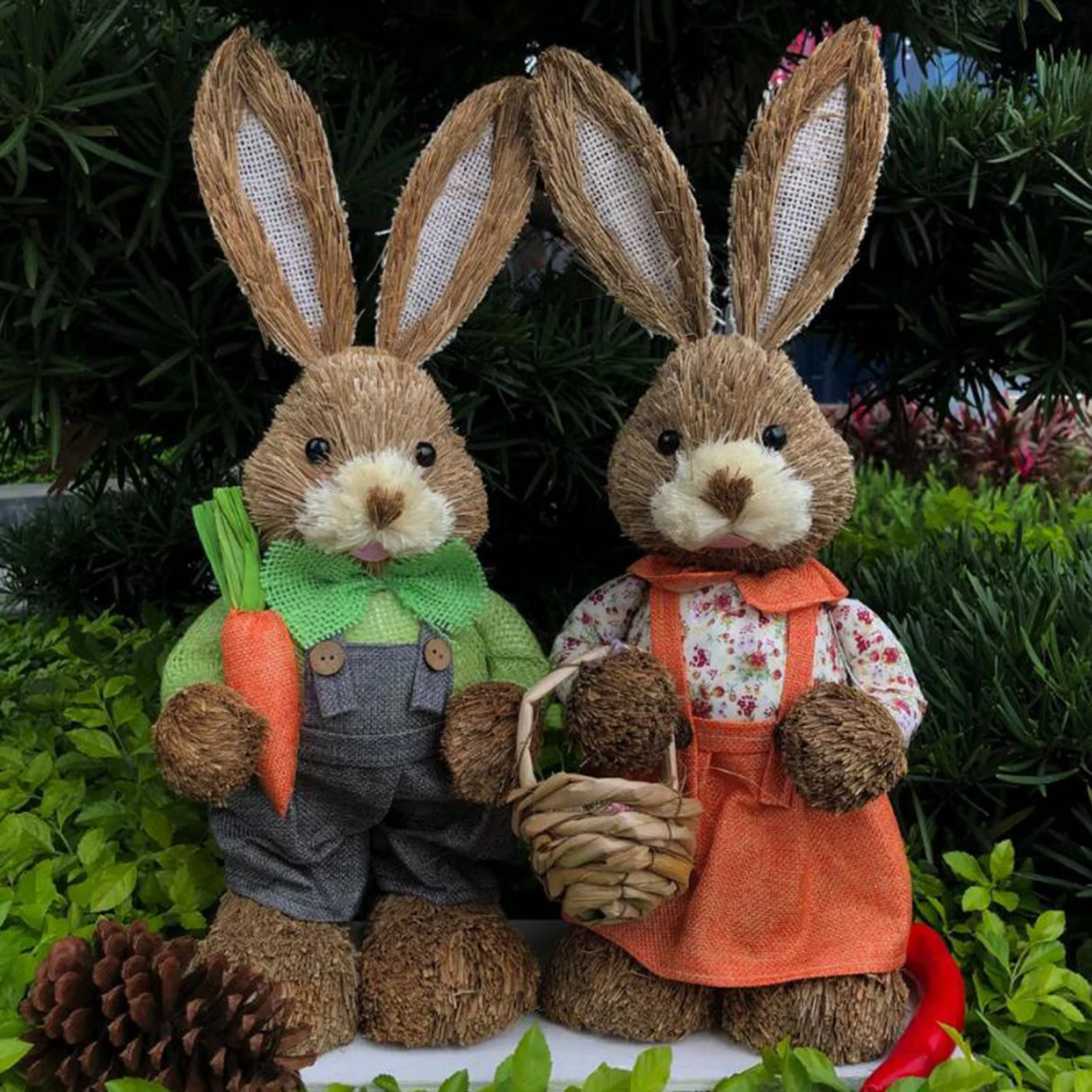 1/ 2pcs Easter Bunny Rabbit Straw Figures Decoration 35cm Easter Straw  Easter Rabbit Bunny Figurine Home