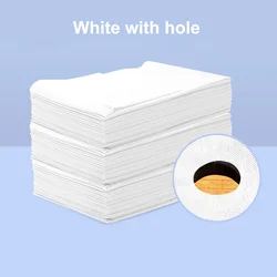 Premium Disposable Non-Woven Bed Sheets - 20pcs Thick 80x180cm (White with hole)