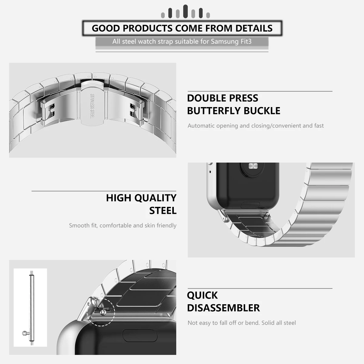 Stainless Steel Metal Strap Replacement Wristband for Smart Bracelet Accessories