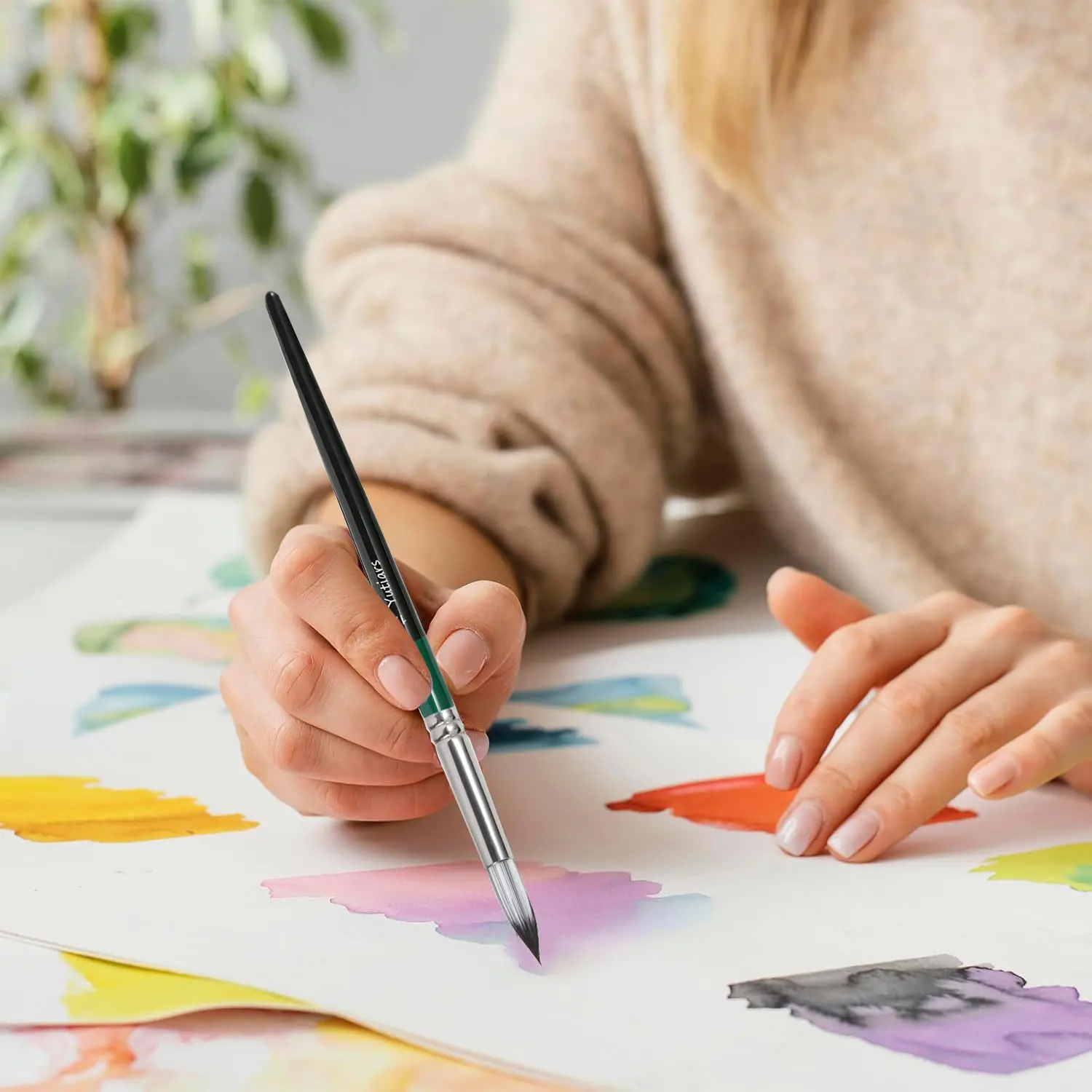 6개입 원형 수채화 붓 세트 나일론 헤어로 수채화, 아크릴, 잉크, 구아슈, 유화 및 템페라에 사용 가능, 예술가들에게 좋은 선물