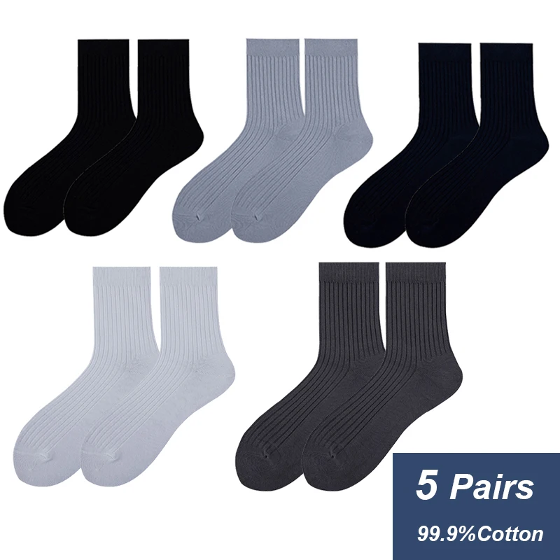 

Urgot Brand 5 Pairs High Quality 99.9%Cotton Men's Socks Black Business Men Socks Soft Breathable Autumn Winter for Male Socks