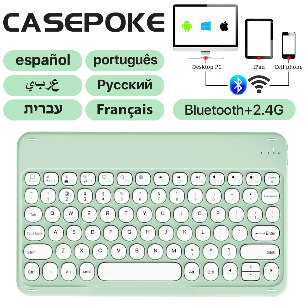 CASEPOKE 아이패드용 무선 블루투스 충전식 키보드, 태블릿 라운드 키 키보드, 안드로이드 iOS 윈도우 키보드 및 마우스