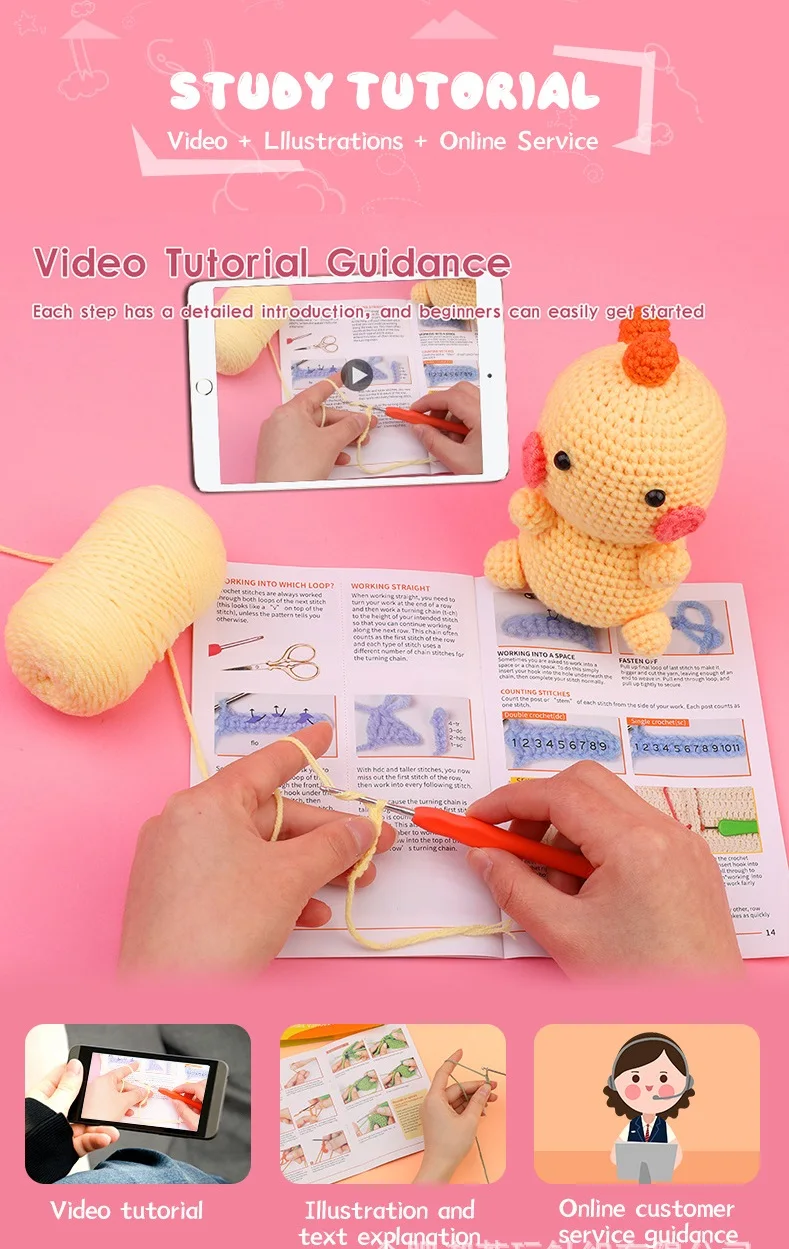 Hand Made Woven Dinosaur Shape Doll Ornaments Crochet Wool DIY Crochet Knitted Material Bag Complete Set