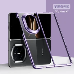 Electroplated Frame Glossy Transparent Phone Case - Clear Hard Plastic Shell Cover for Huawei Mate X3 (Purple)