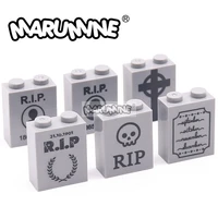 Marumine 10PCS Halloween Printed Tombstone Blocks 1x2x2 Graveyard Bricks 3245 Compatible DIY Classic MOC Building Accessories 1