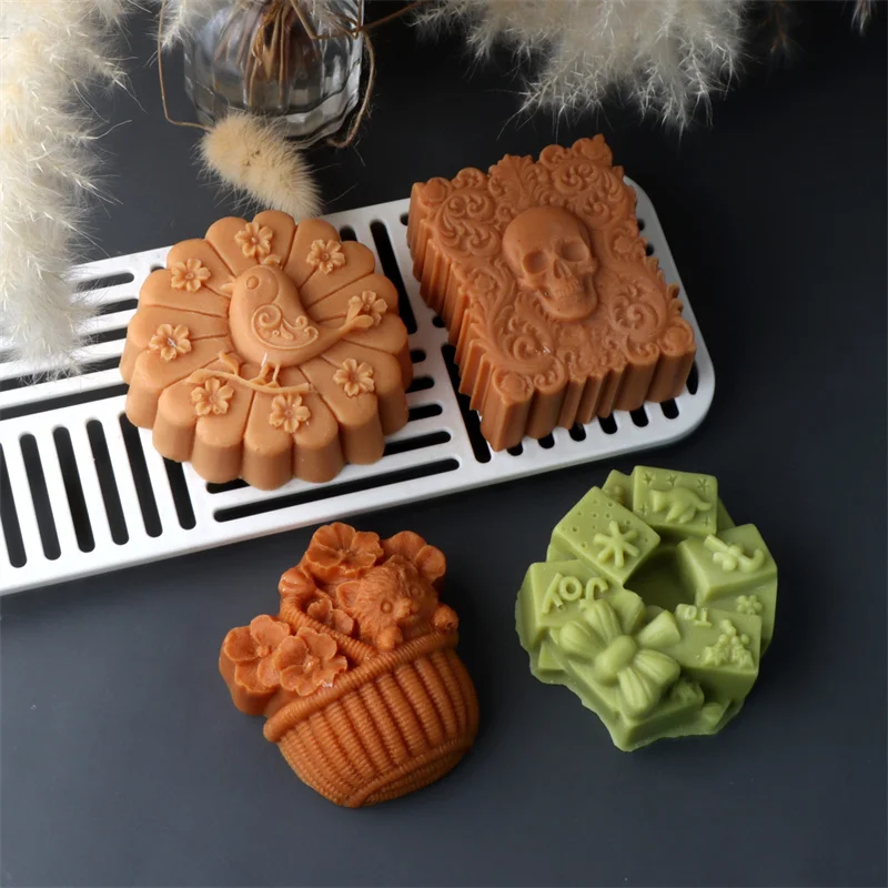 3D Flower Cat Bamboo Basket Silicone Soap Mold DIY Creative Bow Gift box Flower Bird Irregular Skull Flat Plaster Candle Mould