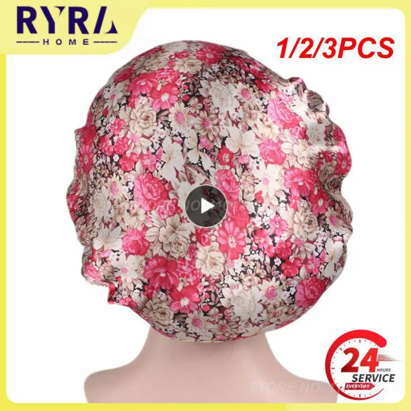 1/2/3Pcs Cute Women Satin Sleeping Floral/Leopard Salon Bonnet Night Hat Fascia Elastica Perdita Di Capelli Chemio Caps, Night Sleeping