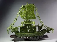 10.6" China Hand Hollow Carved 100% Natural Jade Dragon statue Dragon Boat 1