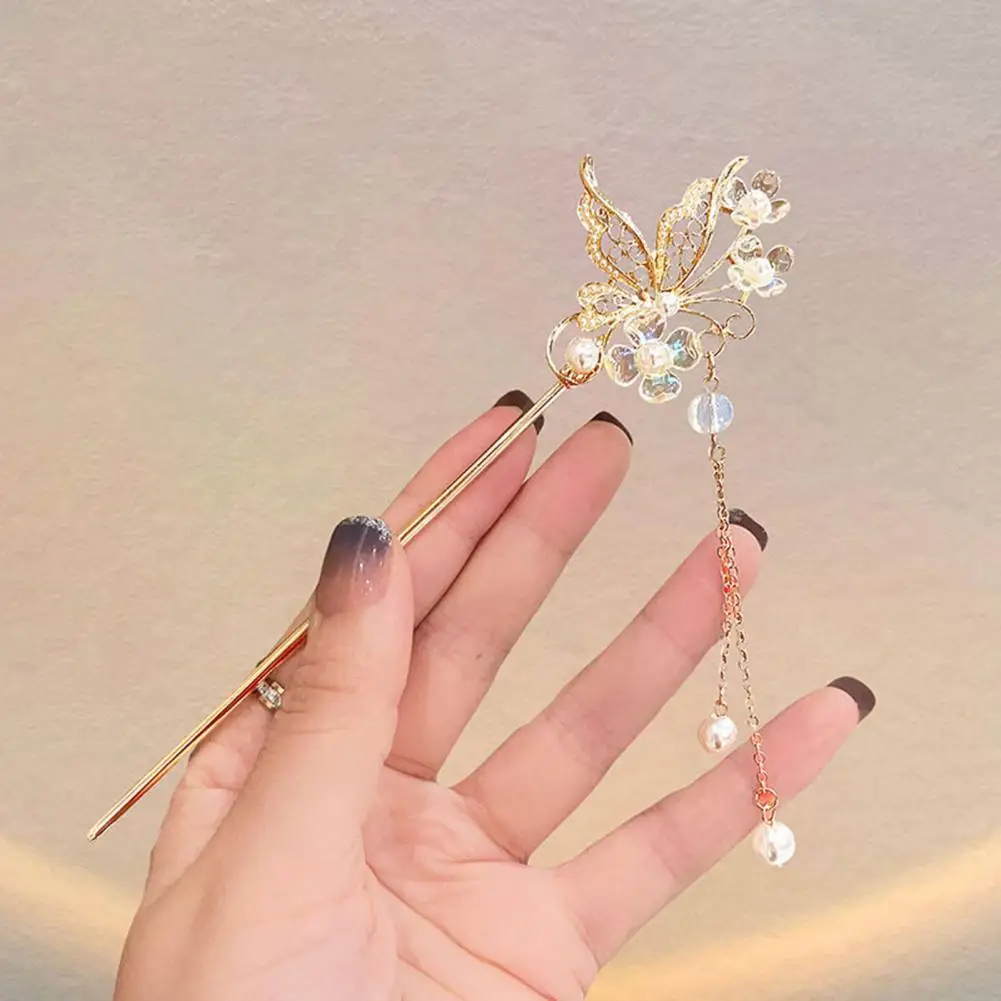 Faux Pearl Hairpin Hollow Butterflies Shape Hair Stick Elegant Lady's Chinese Style Hair Stick with Faux Pearl Tassels Hollow дезодорант спрей lady speed stick unique 150 мл