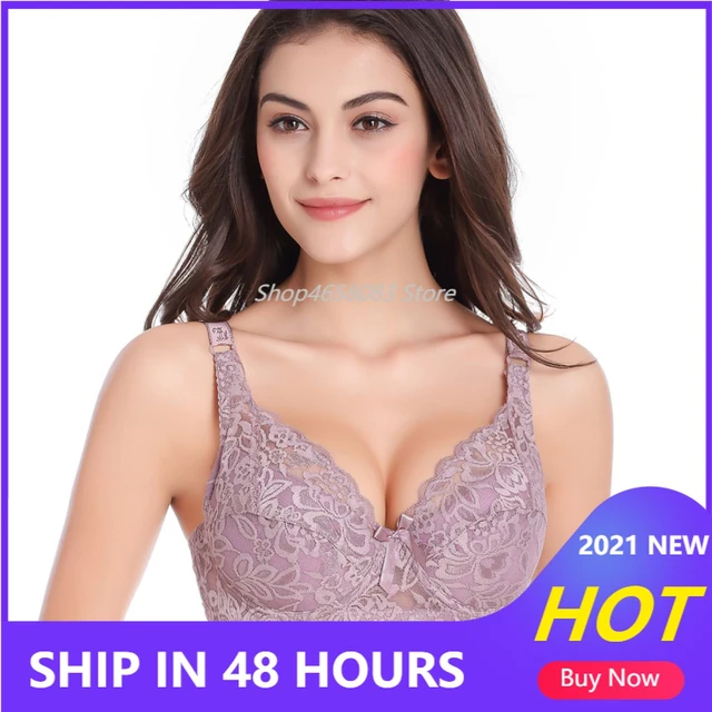 Plus Size Women Ultrathin Bra Underwire Push-Ups Lace Bras Larger