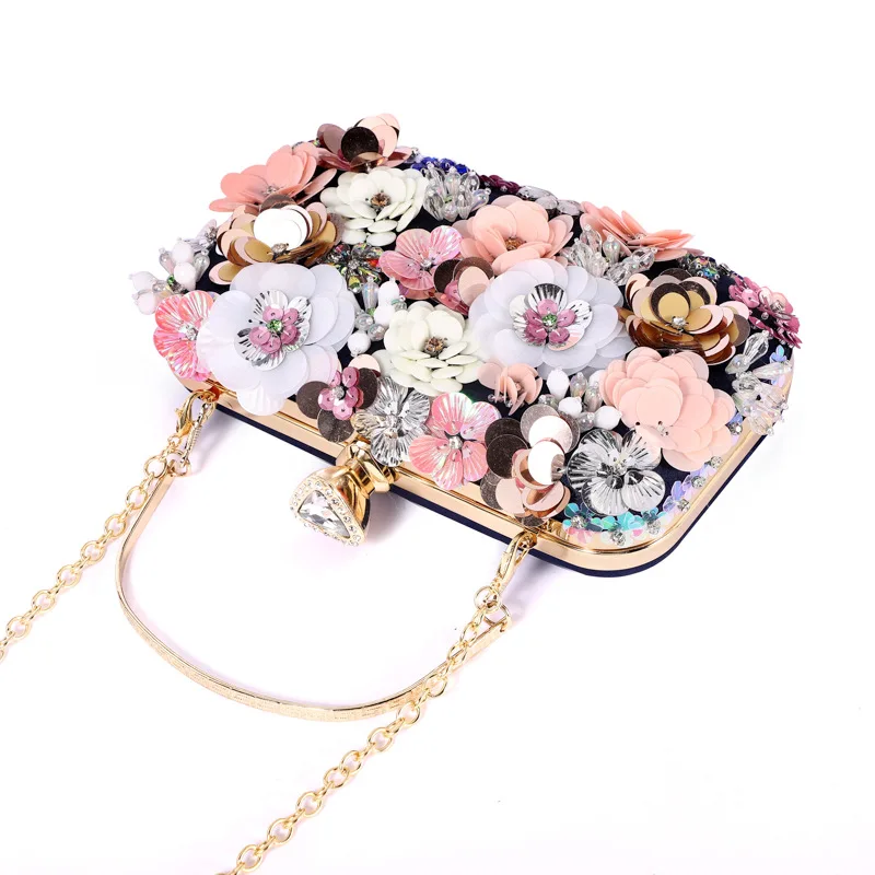 Party Flower Bag Three Dimensional Colorful Bead Flower Hand Bag Fashion Dinner Bag Birthday Party Bead Shoulder Cross Body Bag