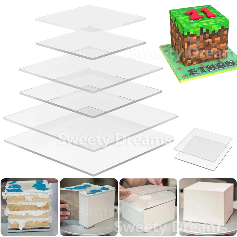 Acrylic Square Cake Disks Tall Double Barrel Cake Acrylic Disc Layer DIY Art Blank Board Cake Topper Baking Cake decoration Tool