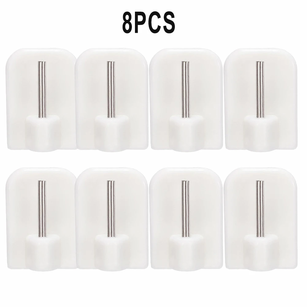 Durable Curtain Hooks Bracket Self-adhesives Stainless Steel+pvc White 4/8/12Pcs Curtain Rod Hook Home Storage