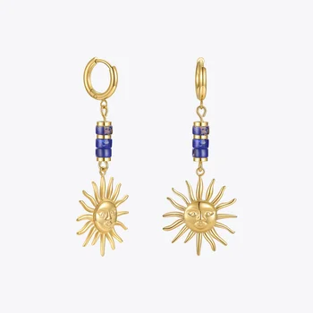 ENFASHION Stainless Steel Sun Earrings For Women Gold Color Blue Stone Drop Earring Party 2021 Fashion Jewelry Kolczyki E211267 1