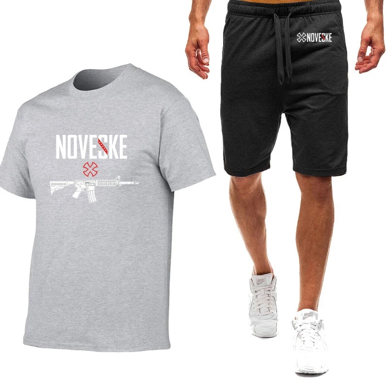 Summer Mens Funny Print Short Sleeve Shirt and Sports Pants Set