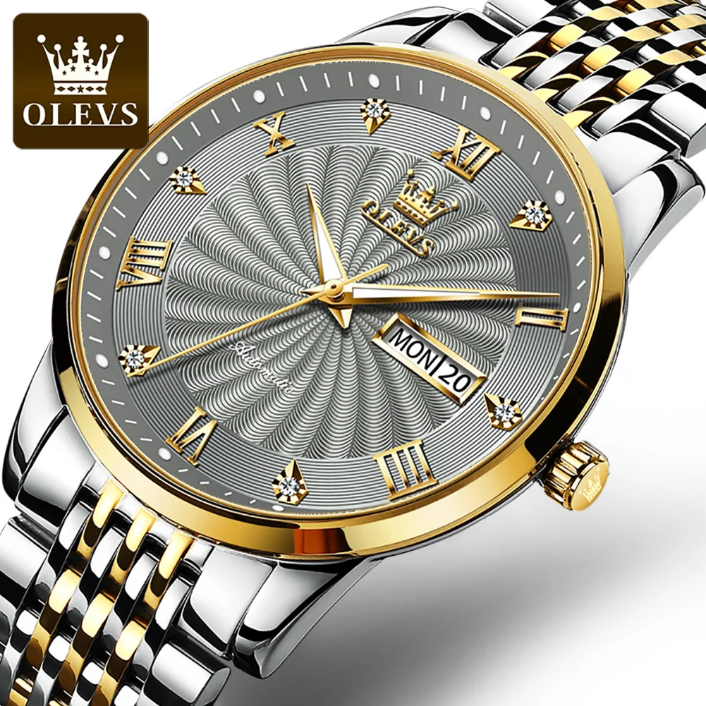 OLEVS Fashion Grey Mechanical Watch for Men Sport Stainless Steel Waterproof  Mens Watches Top Brand Luxury Relogio Masculino