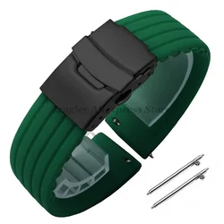 Quick Release Silicone Watchband - Versatile Rubber Sport Strap - 22mm (Green Black)