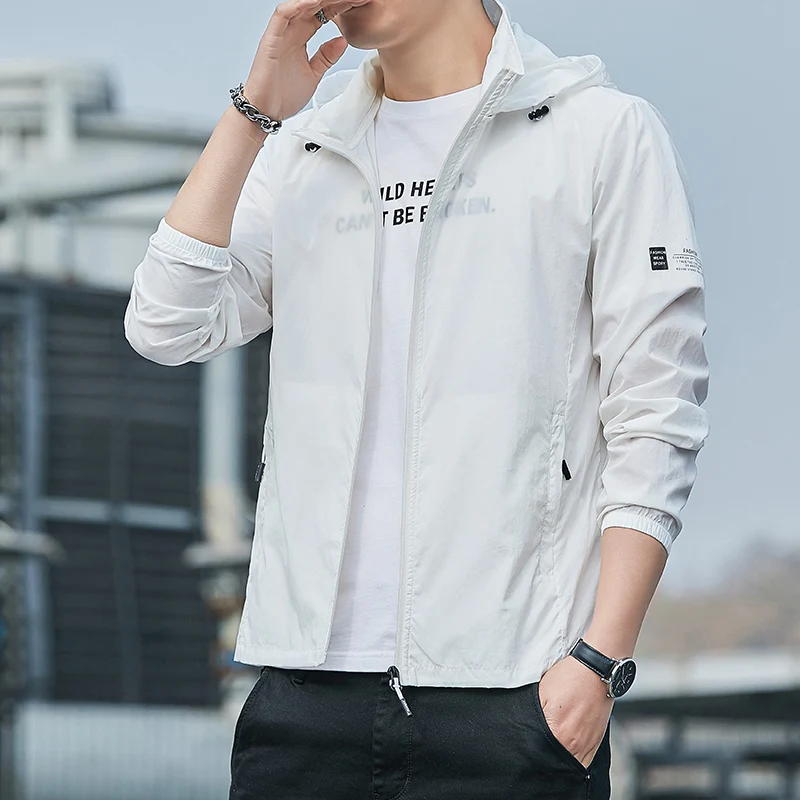 남성용 루즈 캐주얼 단색 지퍼 재킷, 긴팔 가디건, 자외선 차단 상의, 남성용 후드 올매치 코트, 용수철 가을