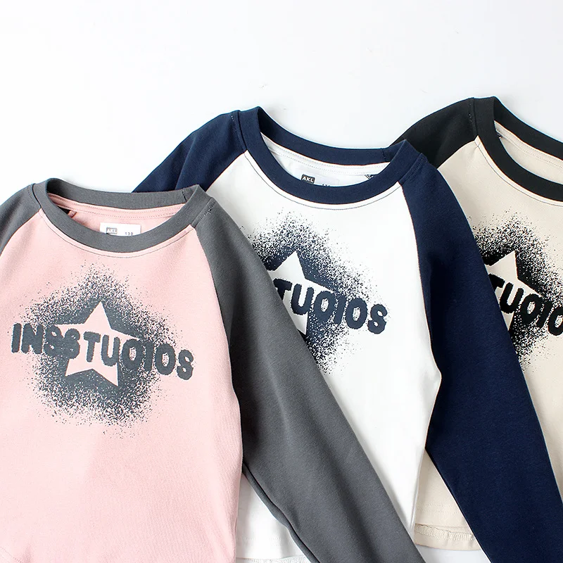 Autumn Winter Long Sleeve T-shirt Girls Big Kids Versatile Short Warm Top Children Base Shirt Soft Cotton Material