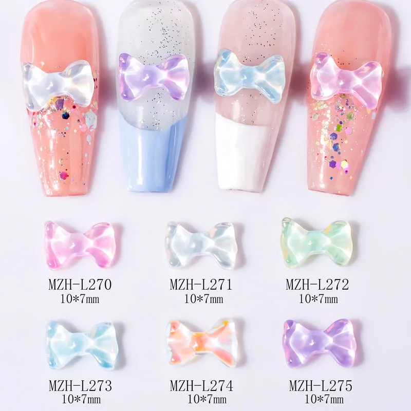 

10PCS/Wrap Aurora Bowtie Nail Art Jewelry Glass Rhinestone Colorful 3d Nail Gems Gemstone Alloy Nail Parts Manicure Accessories