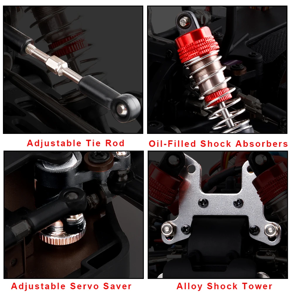 1/14 RC Drift Buggy 4x4 with Aluminum Chassis Metal Shock Absorber Remote Control Truck for Adults High-Speed Vehicle Toy Models 5