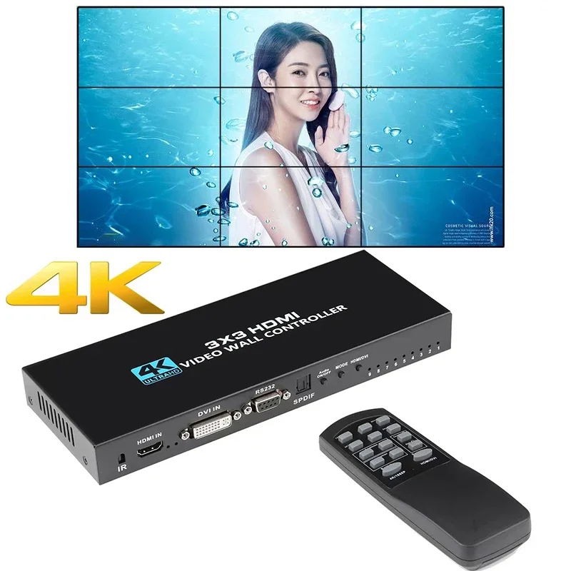 4K 1080P 3x3 HDMI DVI 비디오 월 컨트롤러 비디오 프로세서 1X2 1X4 1X3 2x2 2x3 2x4 멀티 스크린 프로세서 스위치 TV 스플라이서 박스