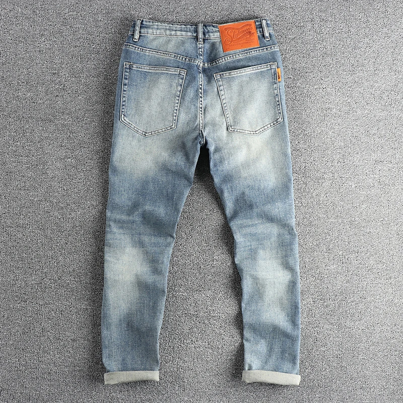 Fashionable men new fashion spring and summer new small straight wash to do old jeans embroidery casual long pants 2
