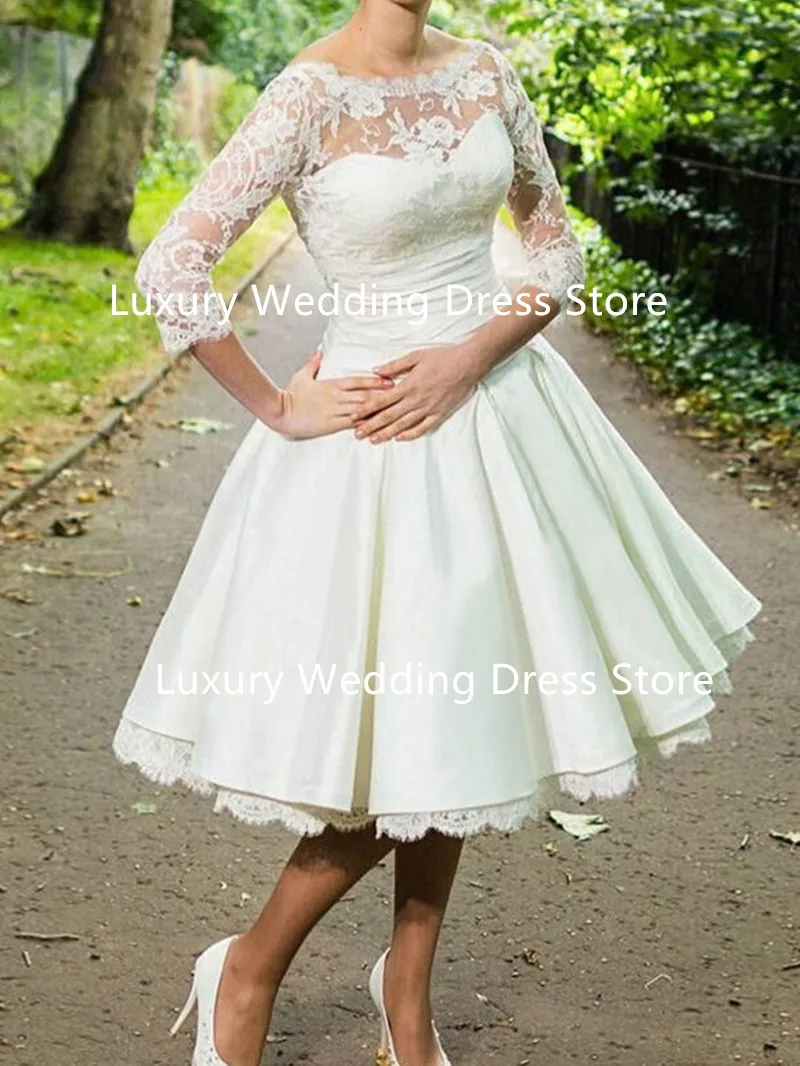 

Princess Elegant O-Neck Wedding Dresses 2023 Illusion Three-Quarter Lace A-Line Simple Tulle Bridal Gown Vestido De Noiva