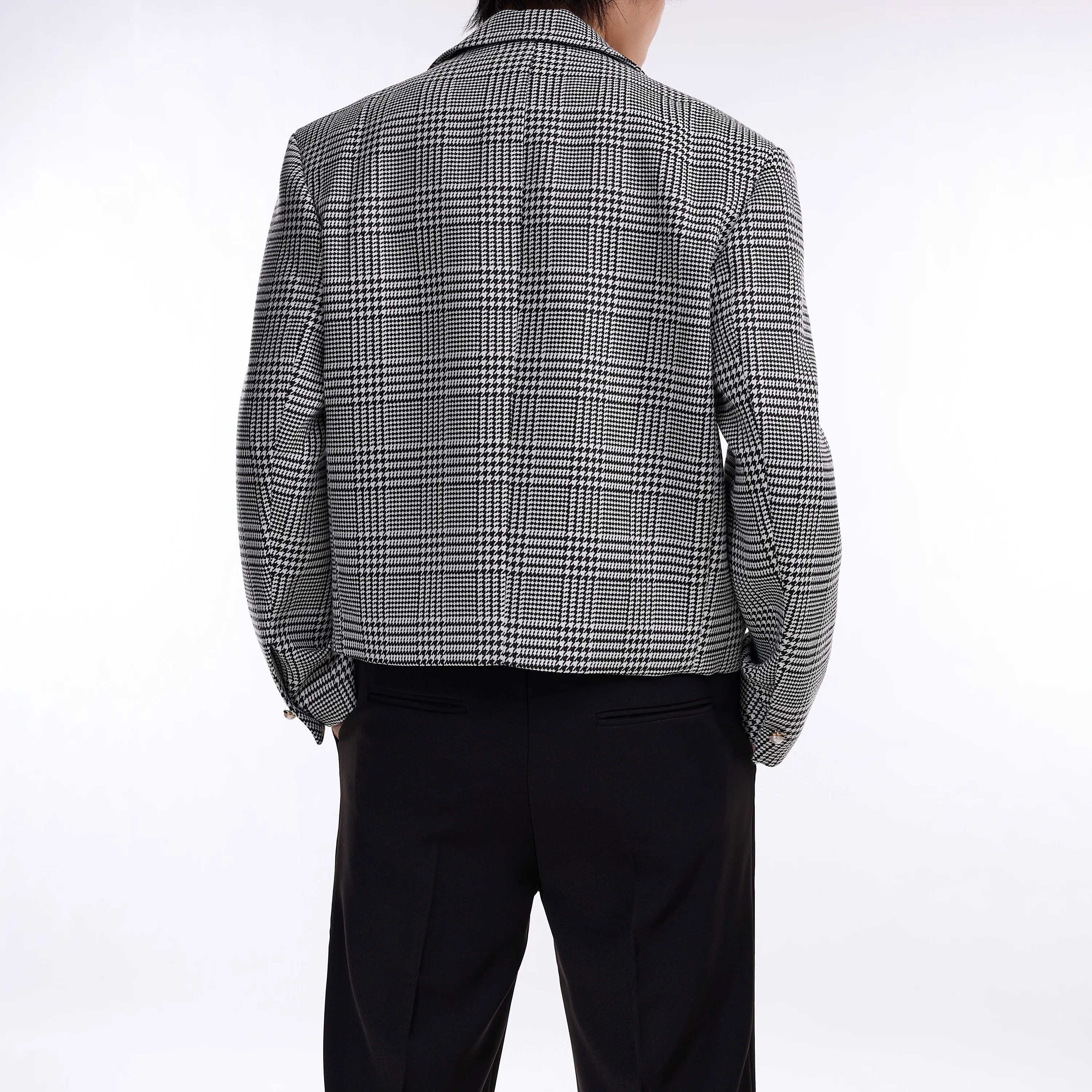 2024 New Design High Quality Little Fragrance Short Blazer Men's Tide High Street Houndstooth Jacket Top