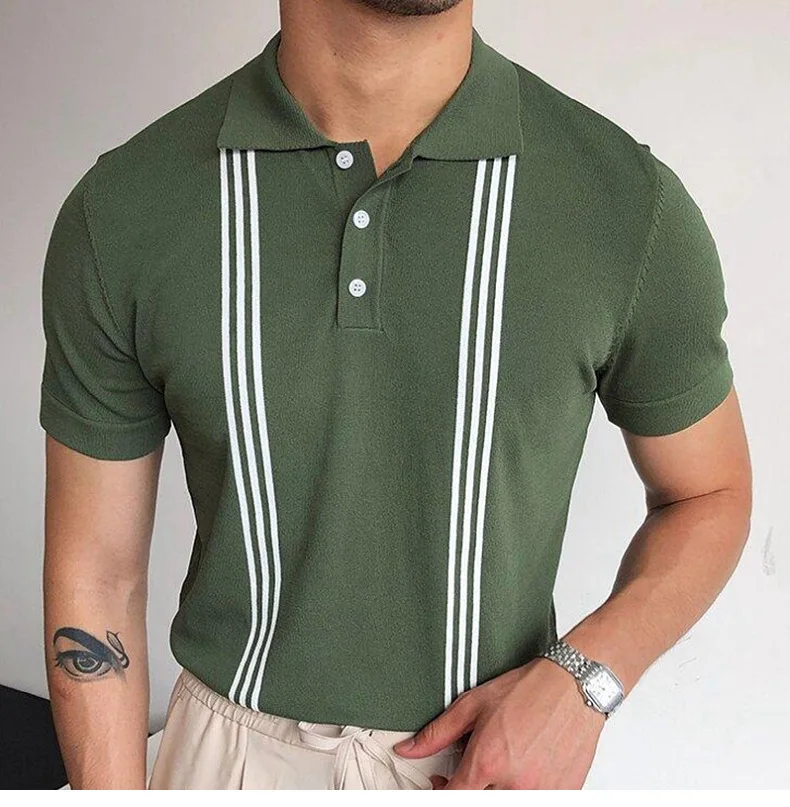 Hot Sale Men's Summer Clothes Luxury Style Slim Green Stripe Polo Shirts Male Knitted Short Sleeve Polo T shirts Men Golf Shirts 10 S3448e39abee84ae99ab460a4c1a40745d
