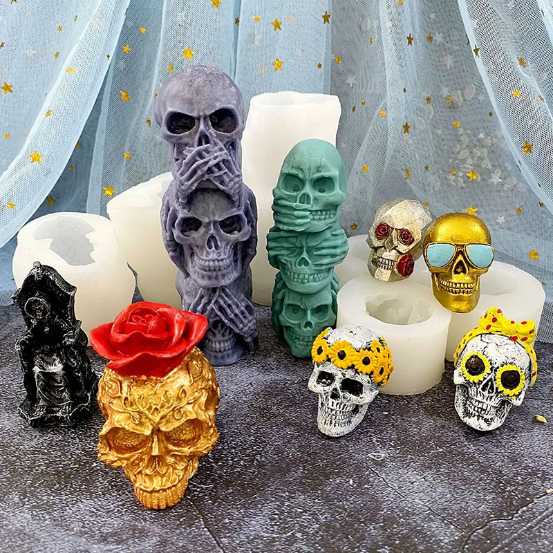 3d Skull Silicone Mold Halloween Hand-made Candle Mold Diffuser Gypsum  Aromatherapy Resin Ornament Cake Decor Resin Mould - AliExpress