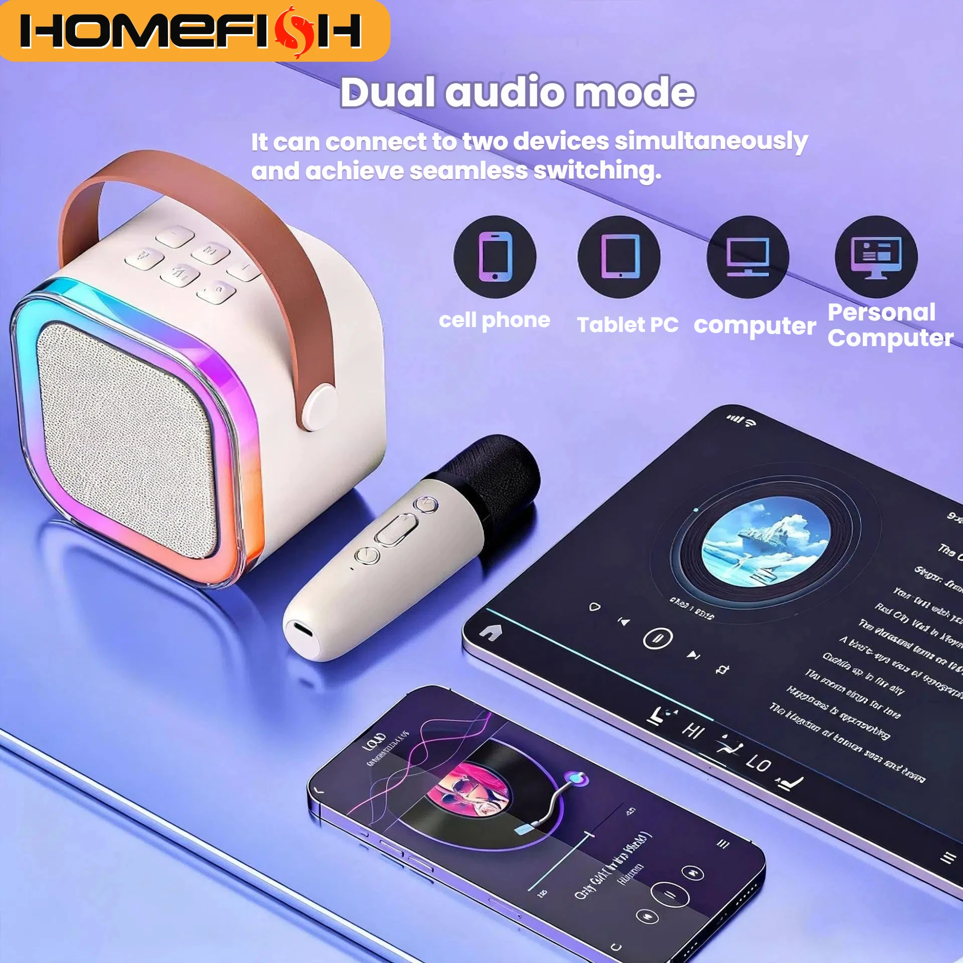 HOMEFISH K12 Karaoke Machine Portable 5.3 PA Speaker System