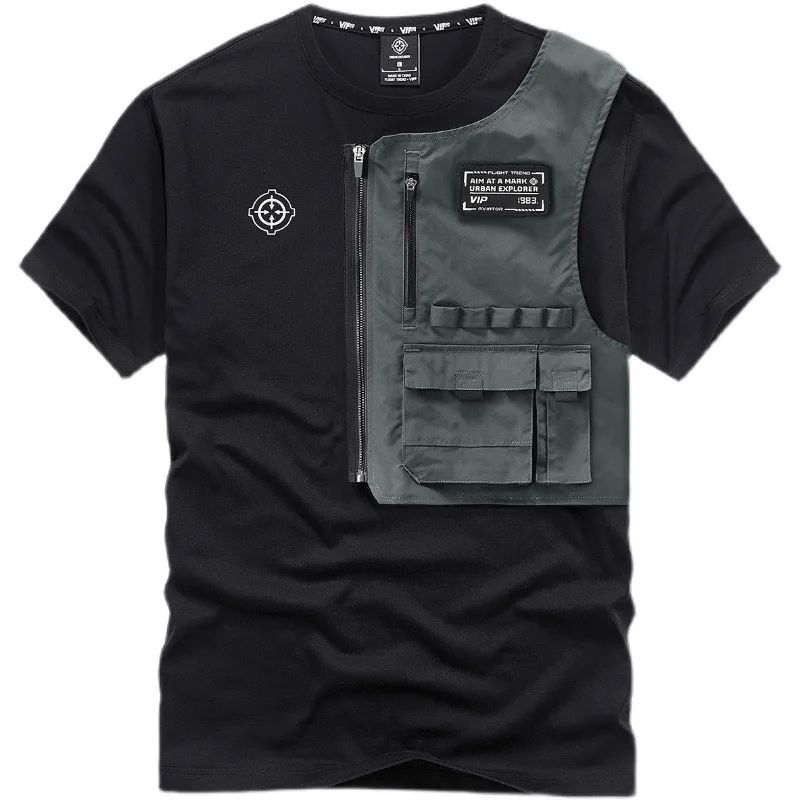 Fashion Men Black Techwear 100% Cotton Patch Stich Short