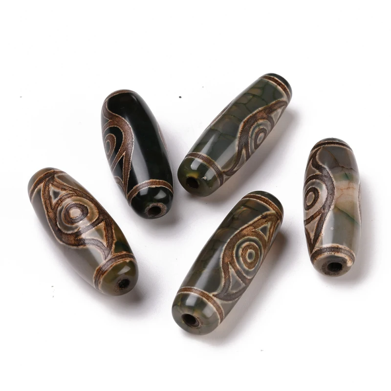 Perline DZi In Agata Naturale Tinta - Forma Ovale Con 3 Occhi, Stile Tibetano, Dimensioni 13x11mm, Confezione Da 10 Pezzi, Per Bracciali E Collane