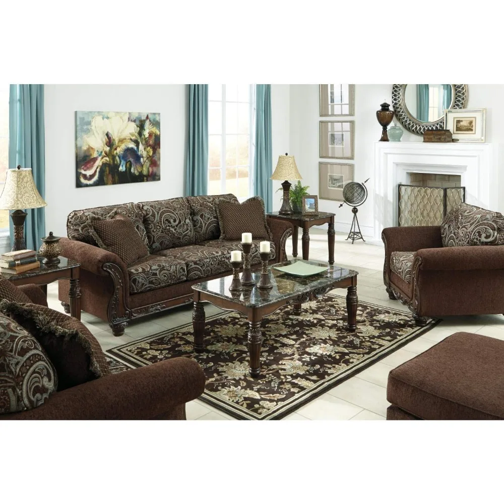North Shore traditional faux marble 3-piece table set includes coffee table and 2 end tables cafe furniture set for living room