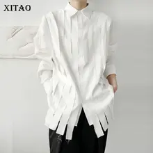 

XITAO Tassel White Blouse Fashion New Full Sleeve 2020 Autumn Single Breast Pleated Small Fresh Casual Style Loose Shirt ZP2055