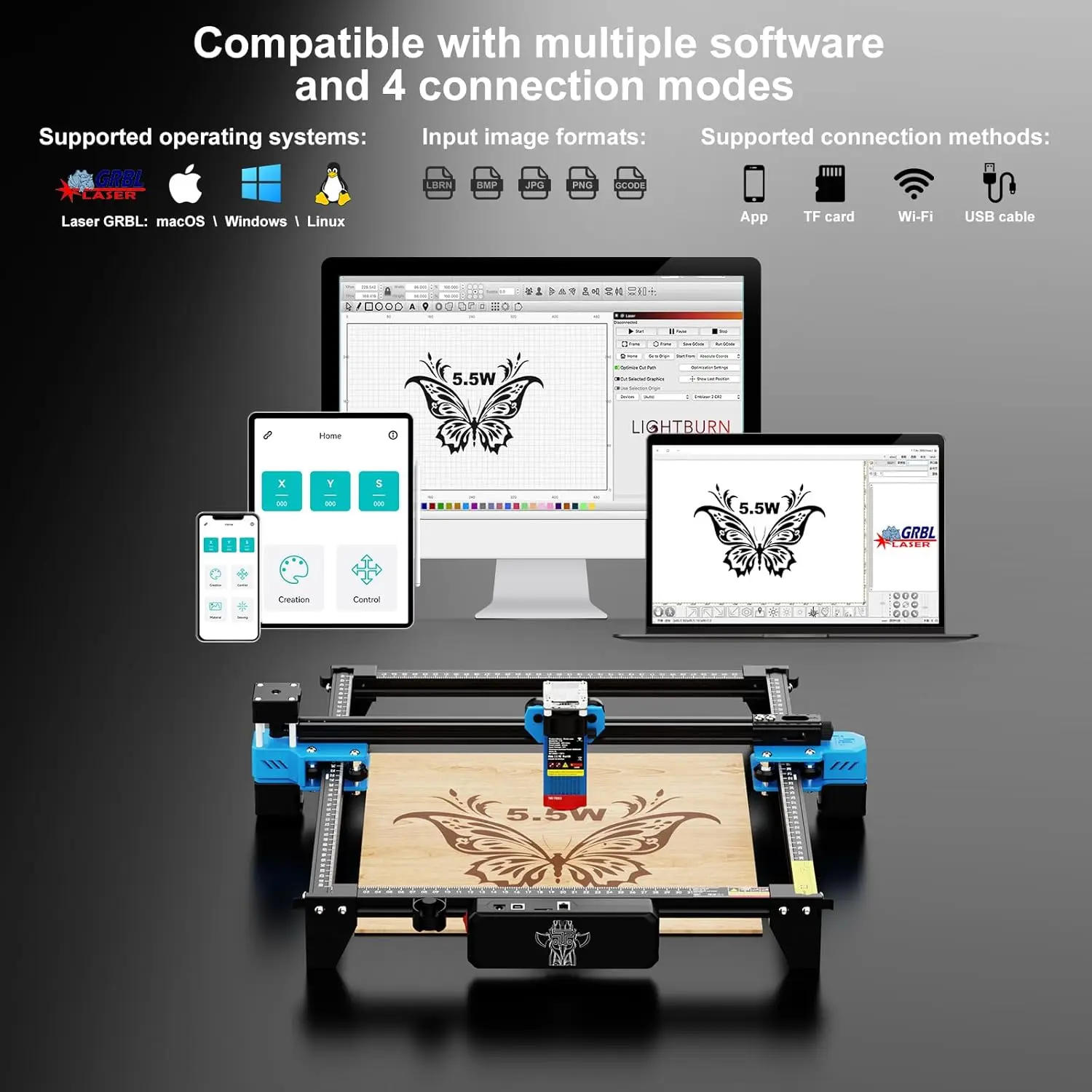 Twotrees TTS-55 Pro Laser Engraver 5500mW Laser Engraving Machine,Laser Cutter,30000mm/min Speed,0.08mm Laser Spot Engraver Mach