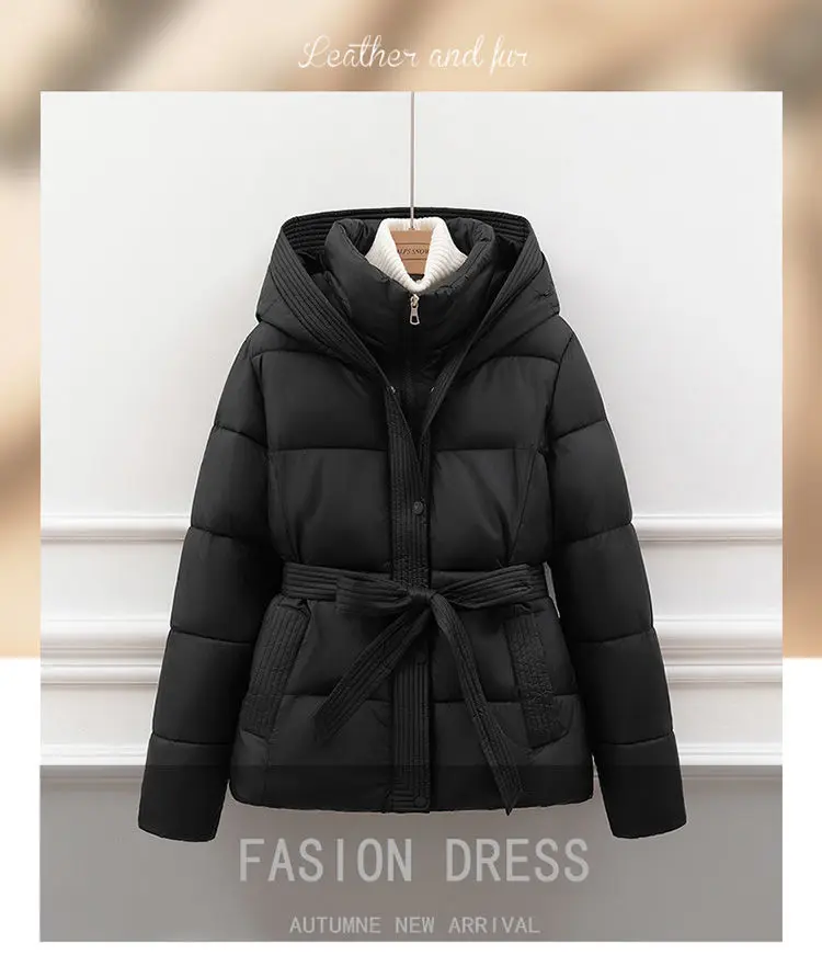 2026 New Winter Hooded Long Sleeve Solid Color Black Cotton-padded Warm Loose Big Size Jacket Women Parkas Fashion Outwear