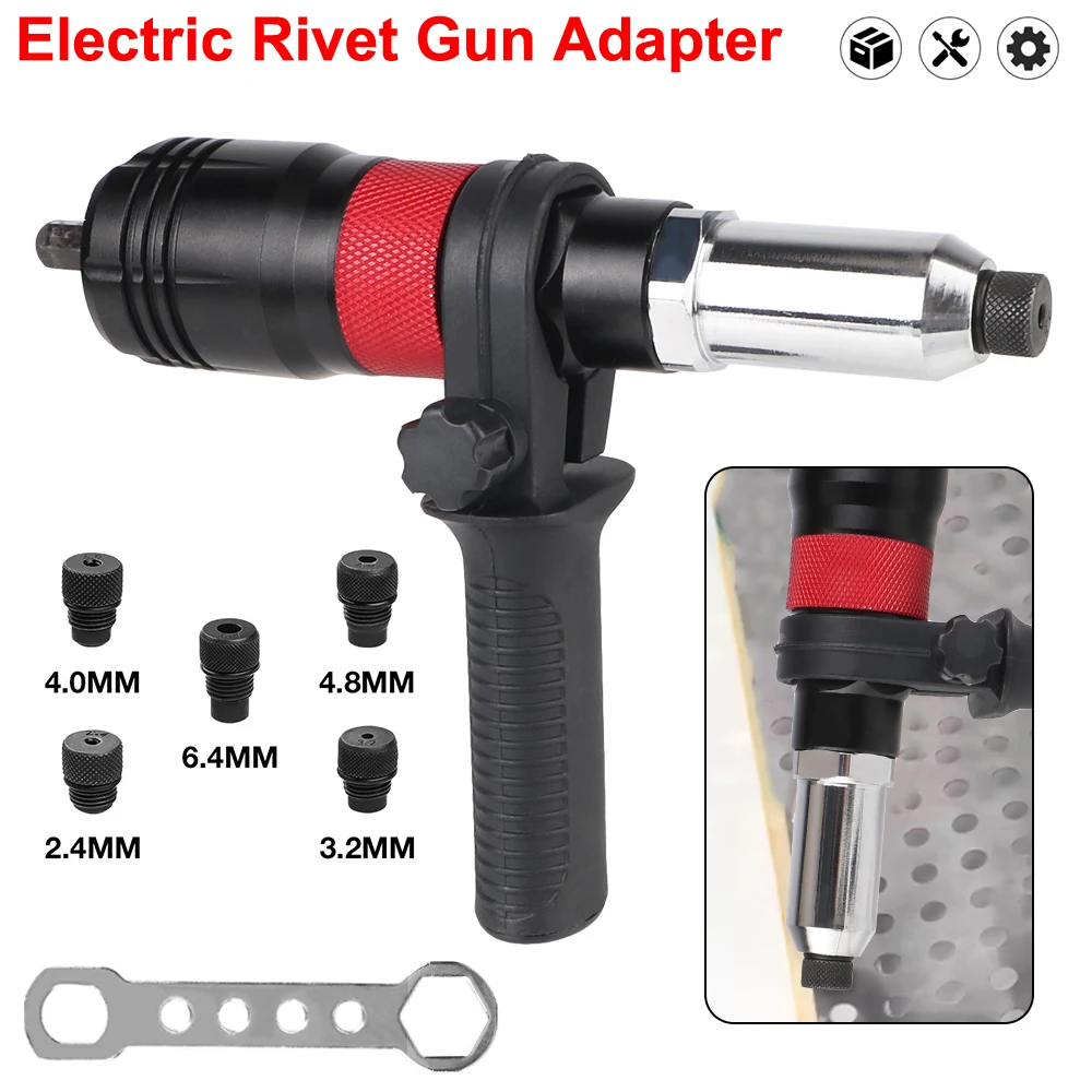 Home Cordless Gun Insert Nut Riveting Tool Rivet Nut Gun Converter Adapter 2.4MM/3.2MM/4.0MM/4.8MM/6.4MM Electric Rivet Tool