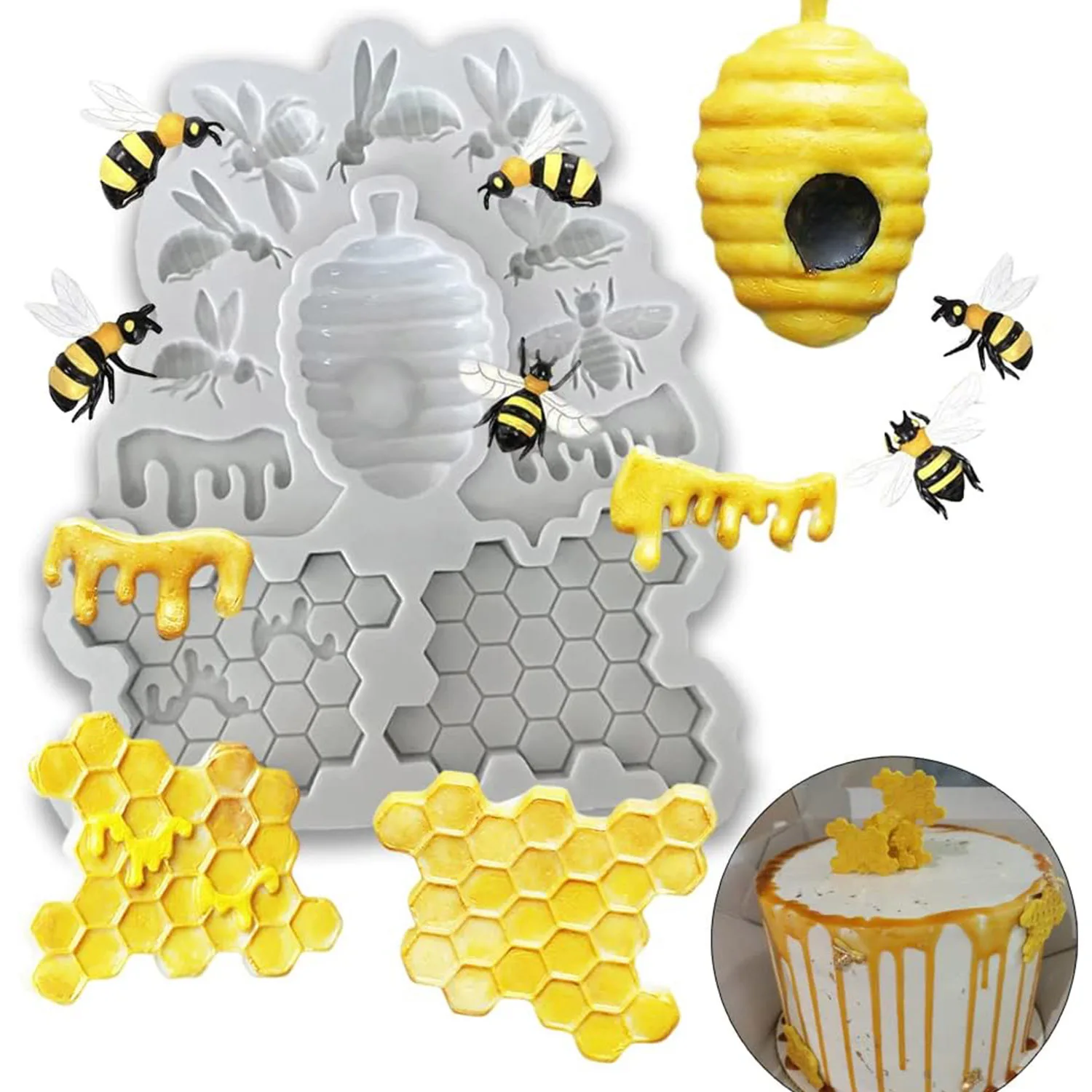 12 Cavity Honeybee Honeycomb Bee Silicone Molds for DIY Cake Fondant Biscuit Cookies Soap Sugar Pudding Chocolate Hard Candies 12 Cavity Honeybee Honeycomb Bee Silicone Molds for DIY Cake Fondant Biscuit Cookies Soap Sugar Pudding Chocolate Hard Candies