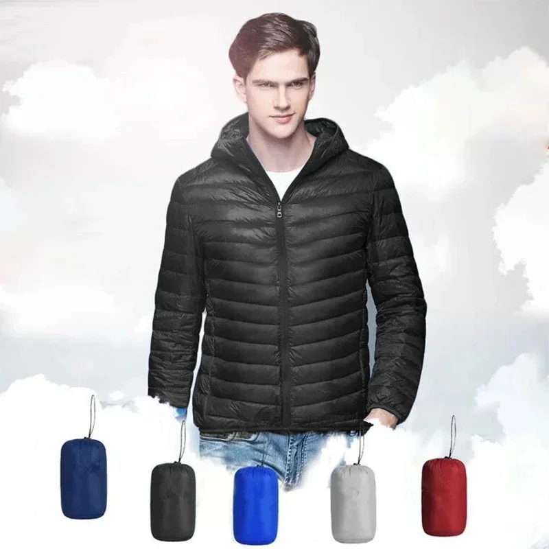 

Autumn Winter Down Jacket Men Ultra Light Windproof Waterproof Anti Fouling Anti-Oil White Duck Portable Hooded Coat Male