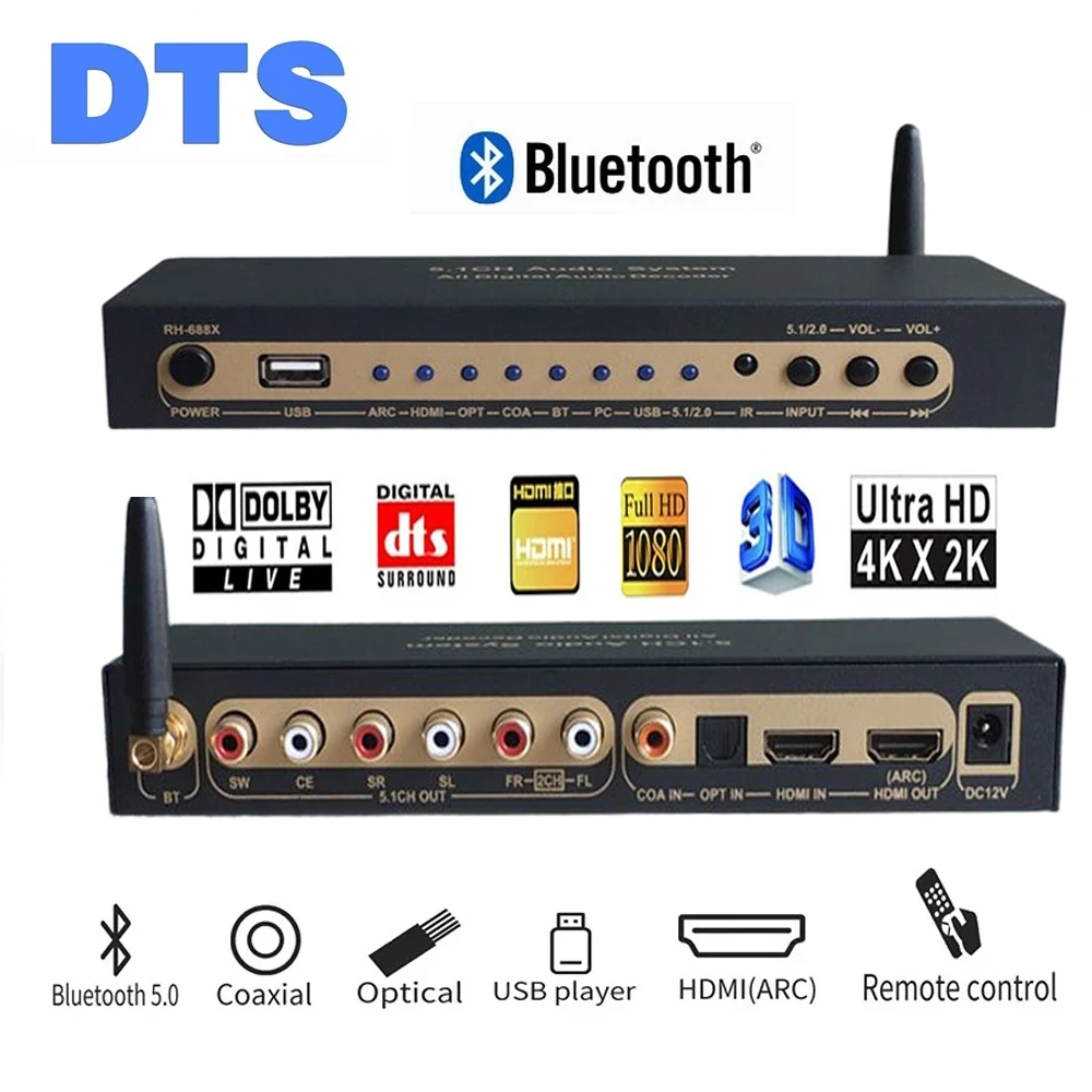4K Hdmi 5.1 Decoder Audio Dts Dolby Ac3 Convertitore Audio Spdif Toslink Pc Coassiale Usb Flash Bluetooth 5.0 Decodifica Audio