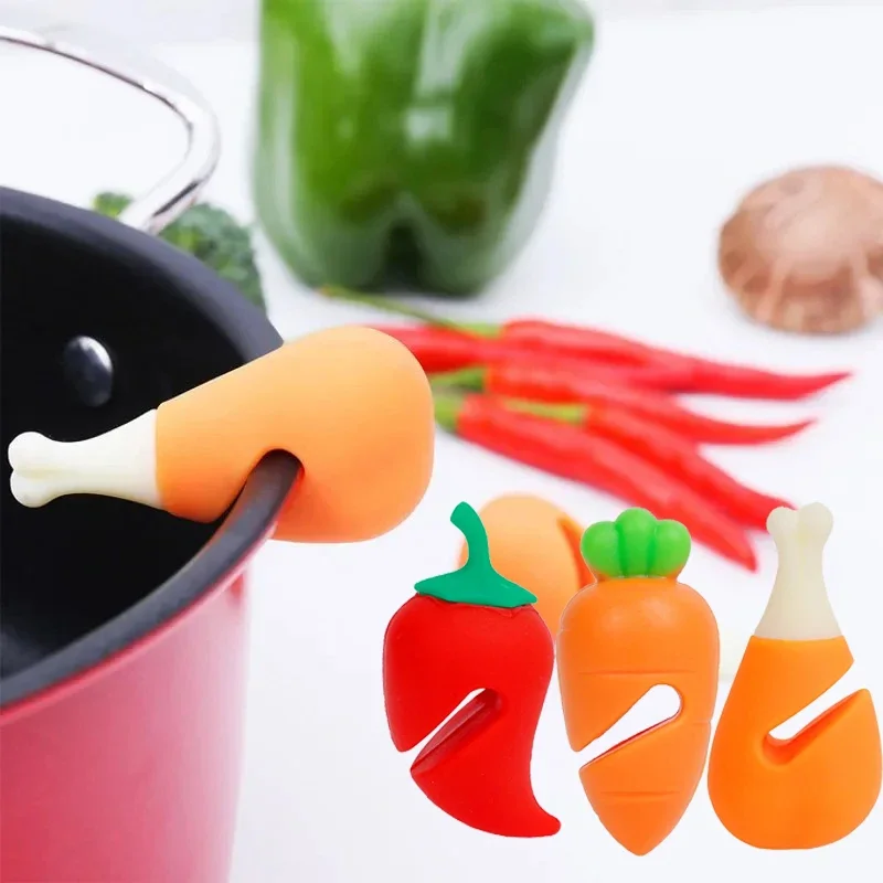 1/3PC Silicone Fake Chili for Pot Lid Clips Anti-Overflow Stopper Kitchen Boiled Heat-resistant Pot Cover Lifter Anti-spill Rack
