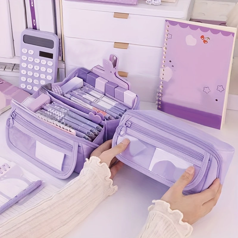 필통 정리함 대용량 다중 수납칸 데스크탑 보관함 학교 및 사무용품용 필통 파우치 대형