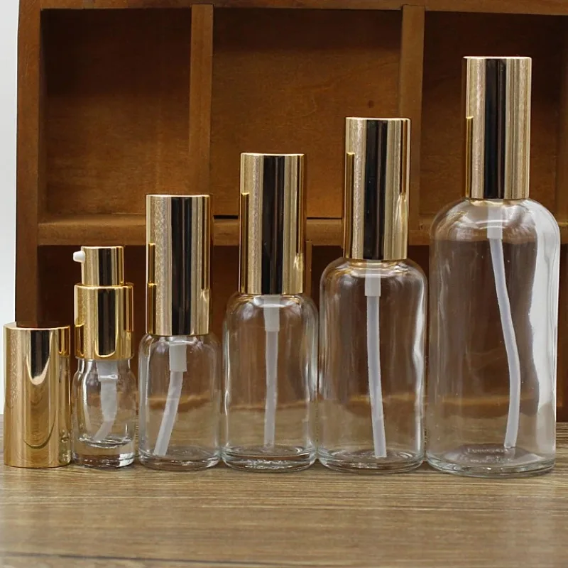 2/10pcs 5/10/15/20/30/50/100ml Empty Clear/Amber Glass Essential Oil Perfume Bottle with sprayer/lotion pump glass spray bottle