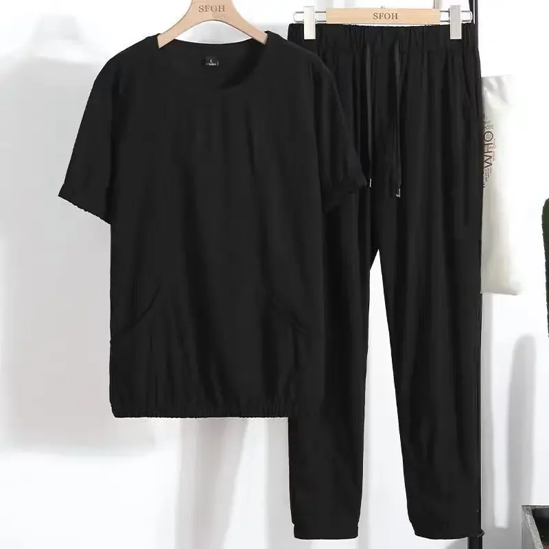 Men's Top Pants Sets Fashion Sports Suits Kpop Sweatpants Xl Clothing Cool No Logo Man T Shirt Polyester Slim Fit Chic Tracksuit
